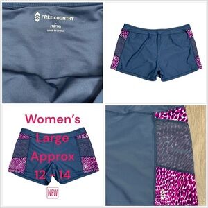 Women’s Free Country Large 12 - 14 Shorts Sport Blue Purple Pockets Activewear
